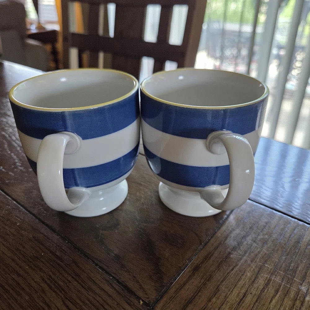 West Elm Footed Striped 8oz Mugs (2)